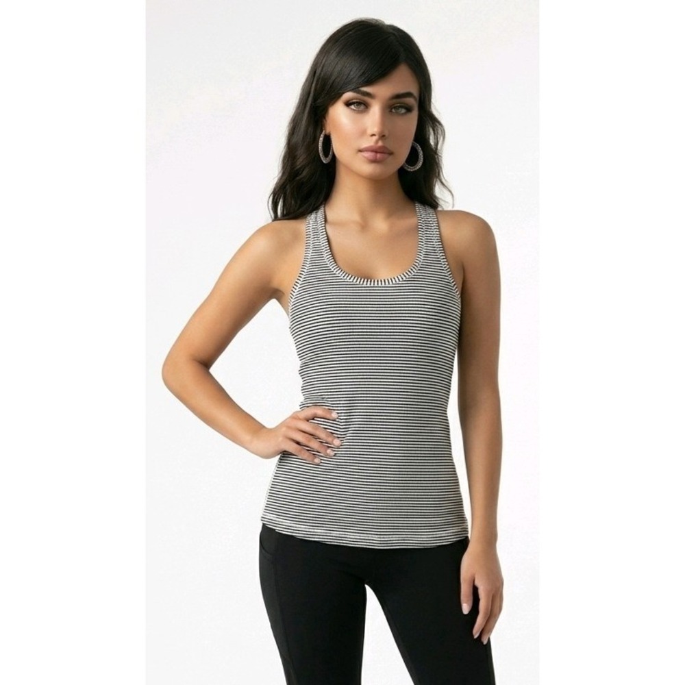 Lululemon Women's Sz 0 XXS Cool Racerback II Hyper Stripe White Black Light